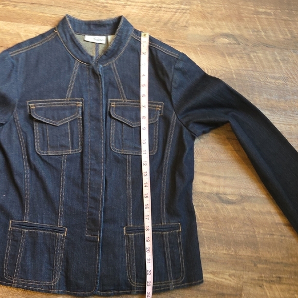 Chico's  Size 1 Peplum Jean Jacket Dark Blue Classic - Picture 10 of 11